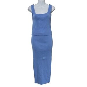 Bae. Ribbed Knit Skirt Set Women L Blue Square Neck Tank Midi Maternity Friendly